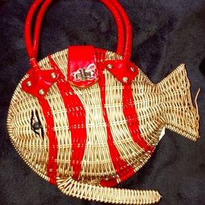 Authentic Vintage 1950's Japanese Rattan Fish Purse